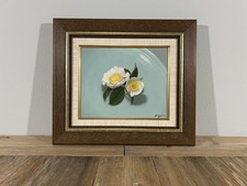 1990s Japanese Vintage Morden Realist Floral Still Life Oil Painting Tiffanyblue