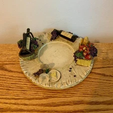 VTG 90s Yankee Candle Holder Wine Cheese Tray Kitchen Kitsch Tray Bread Apple Fr