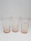 Delicate Pink Depression Glass Vintage lot of 3 Juice Tumblers Etched Grapes 5"