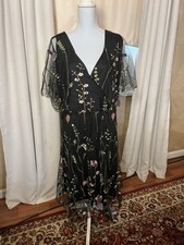 Shein Women's Floral Dress, V-neck, Elastic Waist, Flutter Sleeves,knee Length