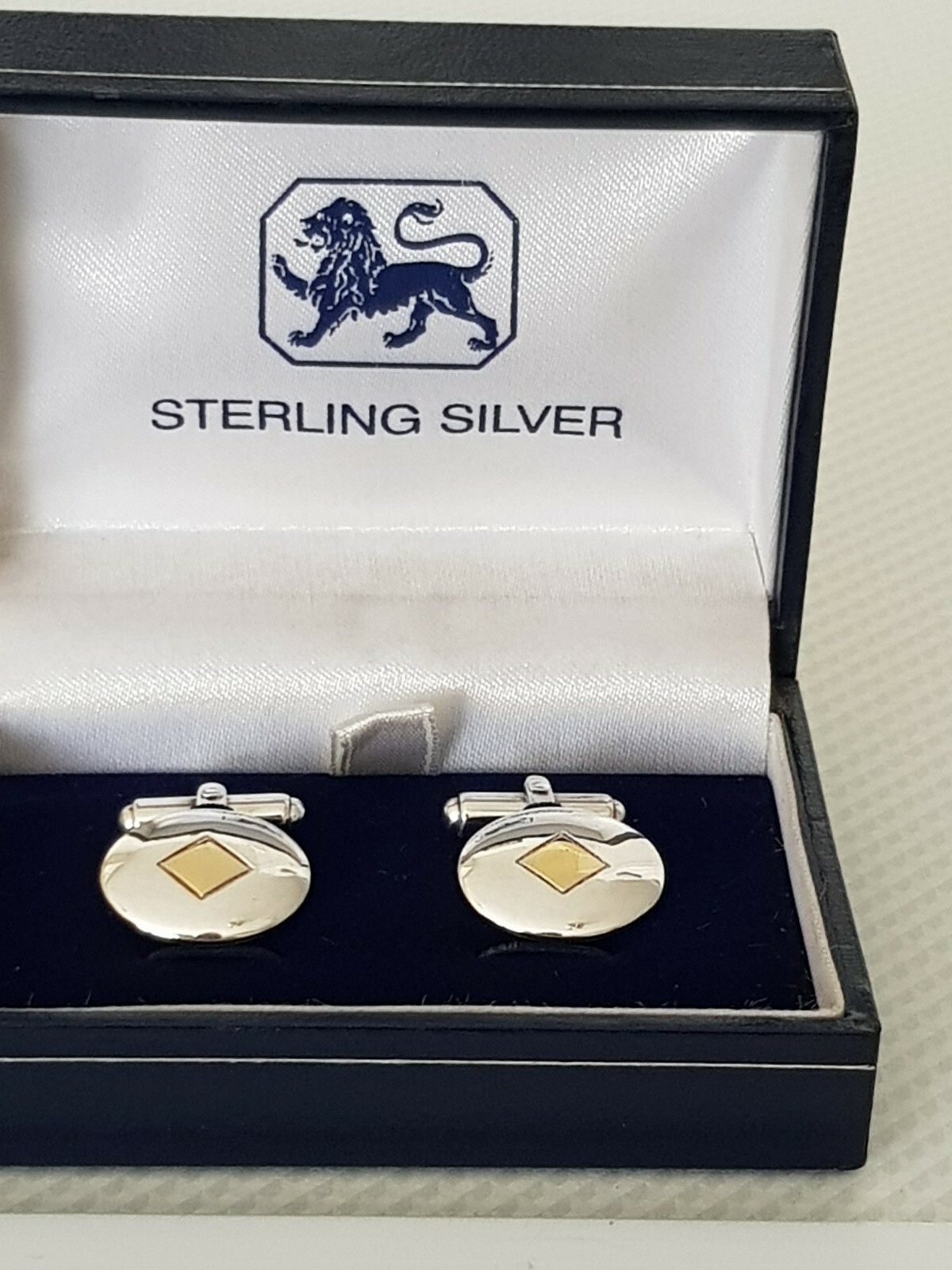 Solid Silver cufflinks  With Gold Diamond Design … - image 7