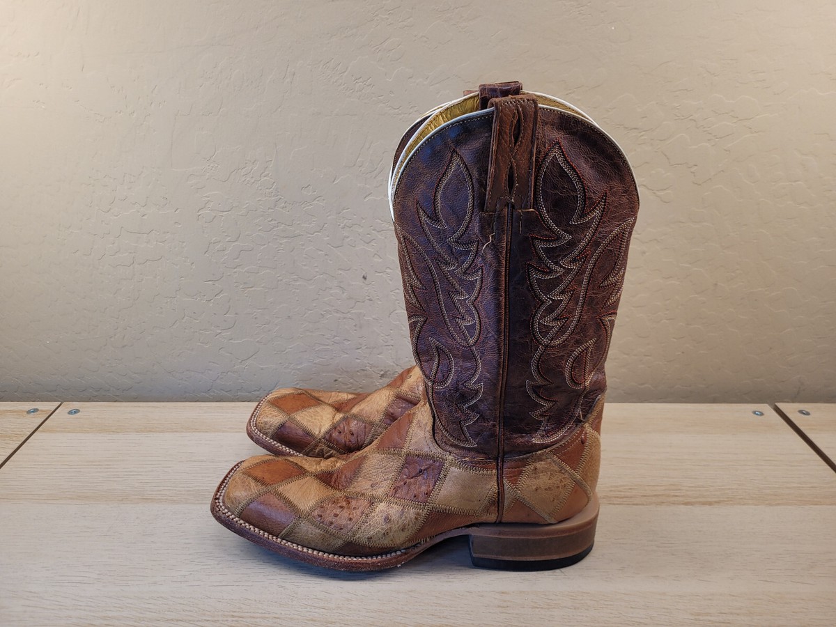 Cavender's Antique Cognac Cowboy Boots Patchwork Mens D
