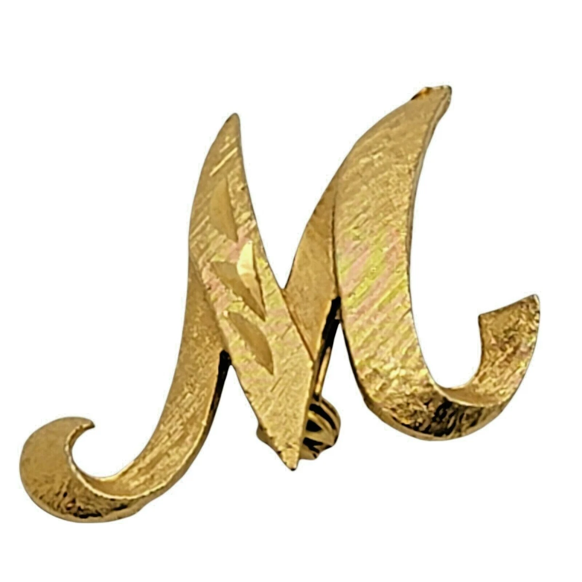 Vintage Mamselle Letter M Brushed Gold Tone Brooch Monogram