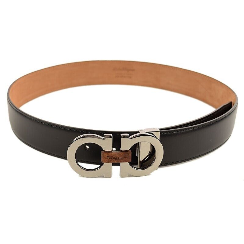 SALVATORE FERRAGAMO Men Black Briarwood GANCINI Leather Belt SALVATORE FERRAGAMO Men Black Briarwood GANCINI Leather Belt