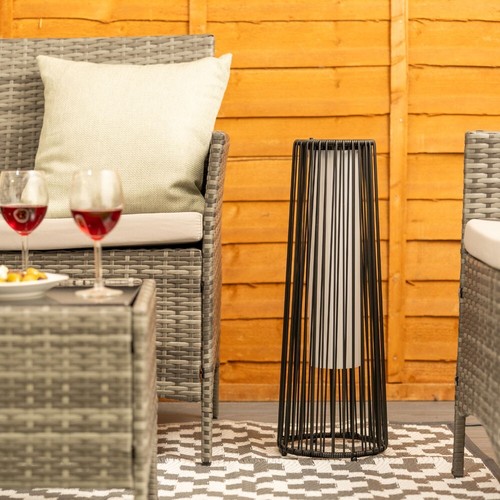 Black Rattan Outdoor Solar Powered Floor Lamp Lantern Light Garden Patio Path - Picture 4 of 22