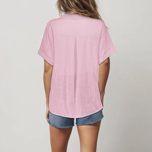 Women Tops Lapel Neck Shirts Ladies Casual Short Sleeve Business Elegant Blouse - Picture 26 of 44