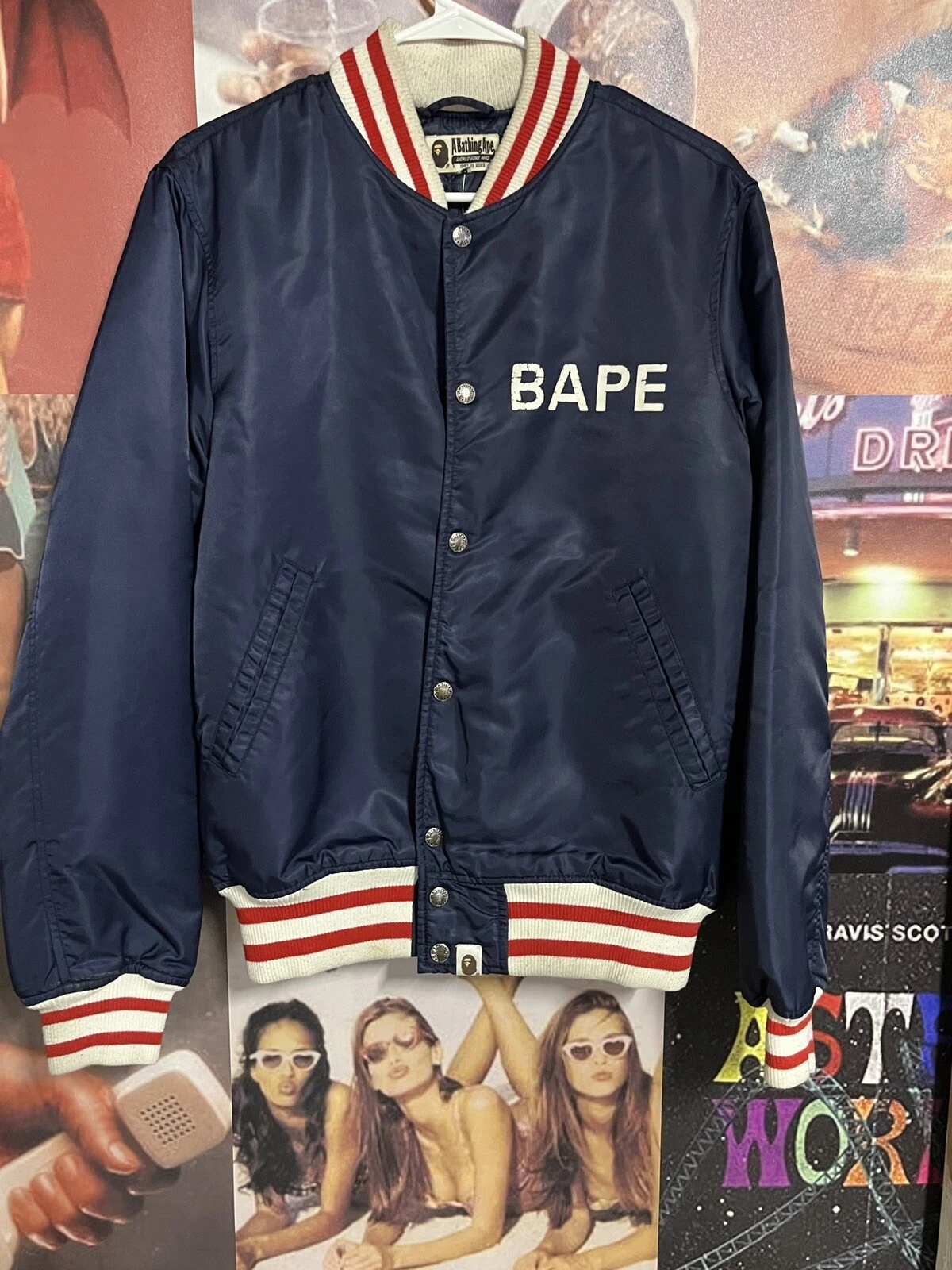 A BATHING APE (BAPE) vintage y2k 2000 anni bape giacca bomber giacca blu navy taglia media