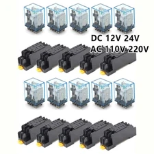 10pcs 12/24/110/220V AC/DC Coil Power Relay LY2NJ DPDT 8Pin HH62P JQX-13F w/Base