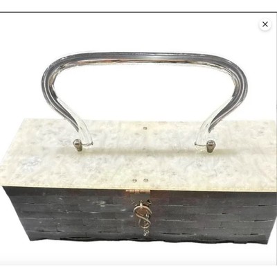 Dorsett Rex Lucite Box Purse White Top Clear Handle Great Condition