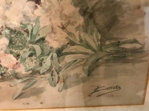 NATURE MORTE PANIER DE FLEURS PEINTURE AQUARELLE JEANNE FABRE COTTAVE DEBUT XXE - Imagen 8 de 11