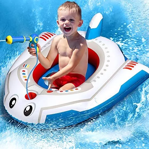 Inflatable Swimming Pool Float Ride-On Boat Pool Floats for Kids