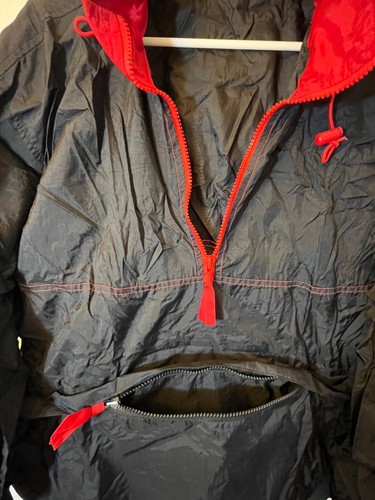 Adult Rain Suit Size XL black red jacket pants nylon packs folds zip hood light - Picture 9 of 12