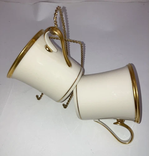 Lot 2 Lenox Eternal Straight Coffee Mugs Bone China Gold Bands~Discontinued~