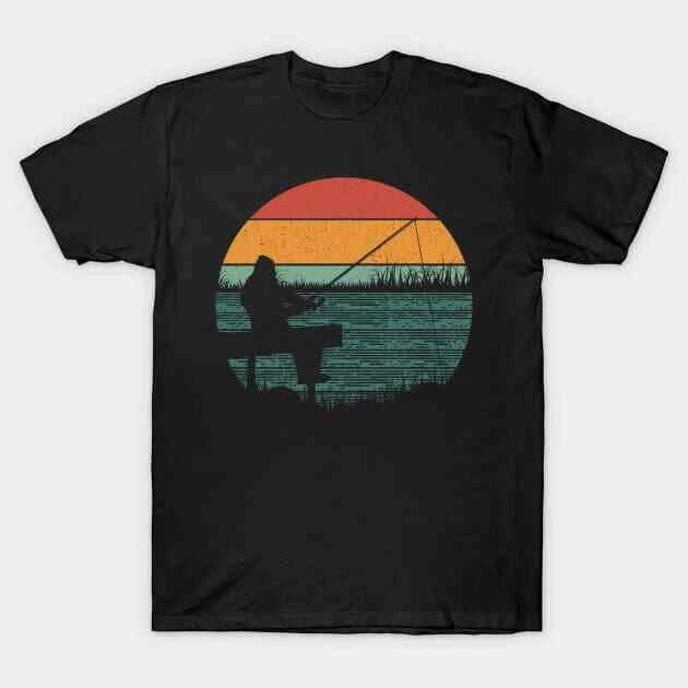 Retro Bigfoot Fishing Sunset Made in Australia T-Shirt