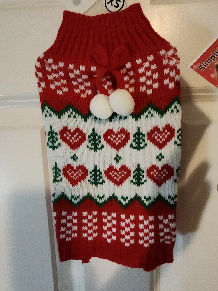 Suéter Simply Dog Rojo Holiday Estampado Corazón Talla XS - Rojo/Blanco/Verde Nuevo con Etiquetas Foto 2 de 4