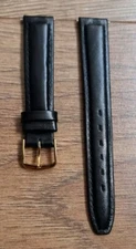 16mm VINTAGE ANTIQUE CALF LEATHER APOLLO BLACK WATCH STRAP, GOLD BUCKLE, NOS