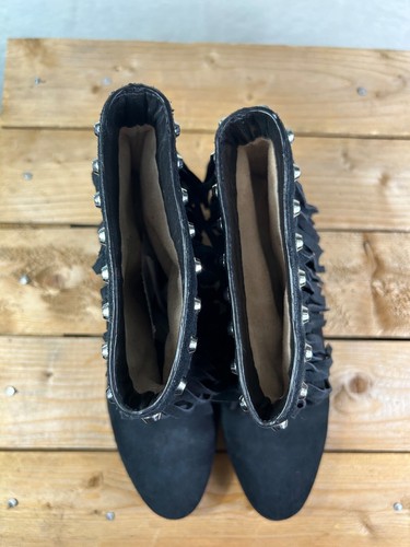 Michael Kors Billy Fringe Studded Black Suede Boho Moto Boots Size 7 - Picture 9 of 12