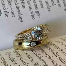 Wedding Bridal Ring Set 2Ct Round Cut 14K Yellow Gold Plated Lab Created Diamond