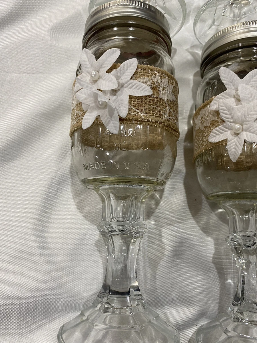 Set Of 6 Mason Jar Wine Glass, Candy Jar with Decorative Glass Stem