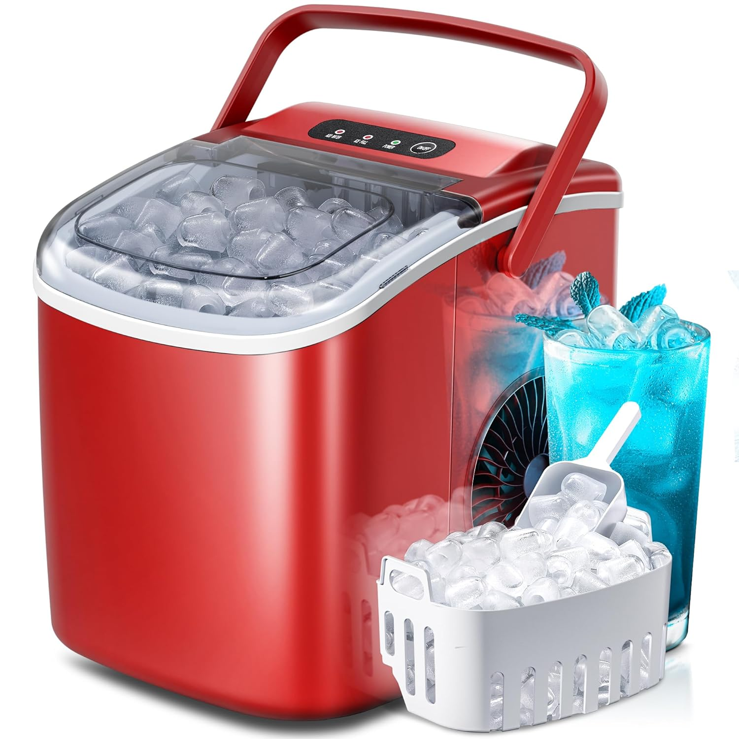 Countertop Portable Ice Maker Machine with Handle, 9 Bullet-Shaped Ice Cubes Rea-image
