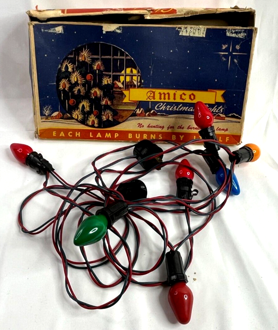 Vintage AMICO Colored Christmas Lights Made In USA, Indoor,Work! Great