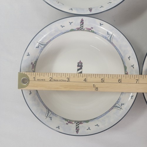 Set of 6 Lighthouse Soup Cereal Bowls 7.25" Stoneware Nautical Beach Coastal - Picture 4 of 5
