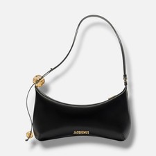 Jacquemus Women's Black Leather Logo Zipper Le Grand Bisou Perle Shoulder Bag