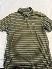 Oakley Polo Shirt Mens Medium Green Striped Golf Performance Stretch Casual
