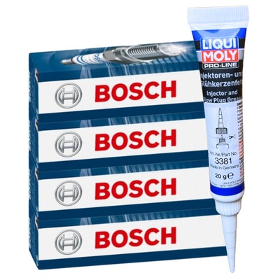 4x BOSCH Zündkerzen + LIQUI MOLY Fett für MERCEDES C C204 S204 CLC CLK A209