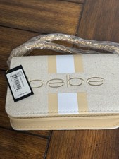 bebe Almond Logo Print Small Crossbody Bag Gold Chain Detachable Strap Zip