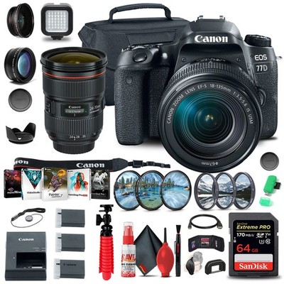 Canon EOS 77D DSLR Camera with 18-135mm USM Lens (1892C002) + EF 24-70mm + More
