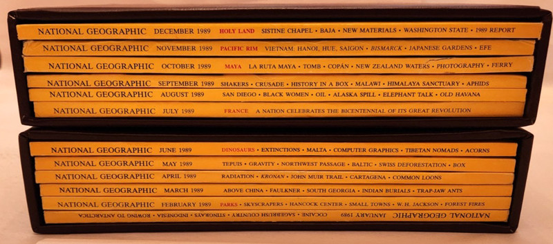 1989 Vintage National Geographic Magazine - 12 Monthly Issues WITH SLIP COVERS