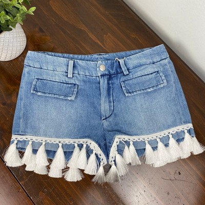 Dondup Blue Mary Nappe Denim Jean Shorts Tassels Size 2/26