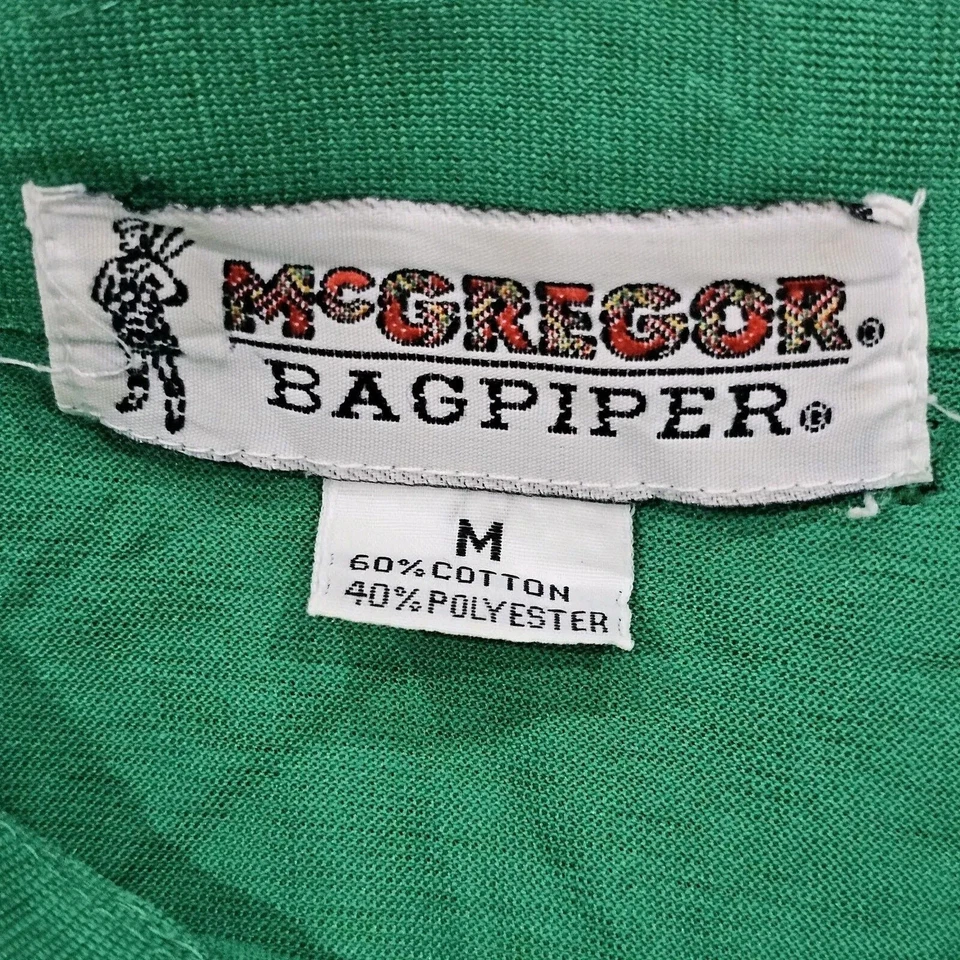 Vintage McGregor TShirt Bagpiper Polo Green Logo Pocket Medium Single Stitch 80s - Image 3 of 4