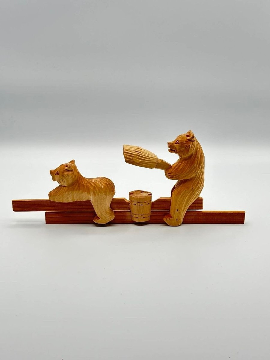Russian Hand Carved Wooden Bears Toy Bogorodskaya Moving Folk Art