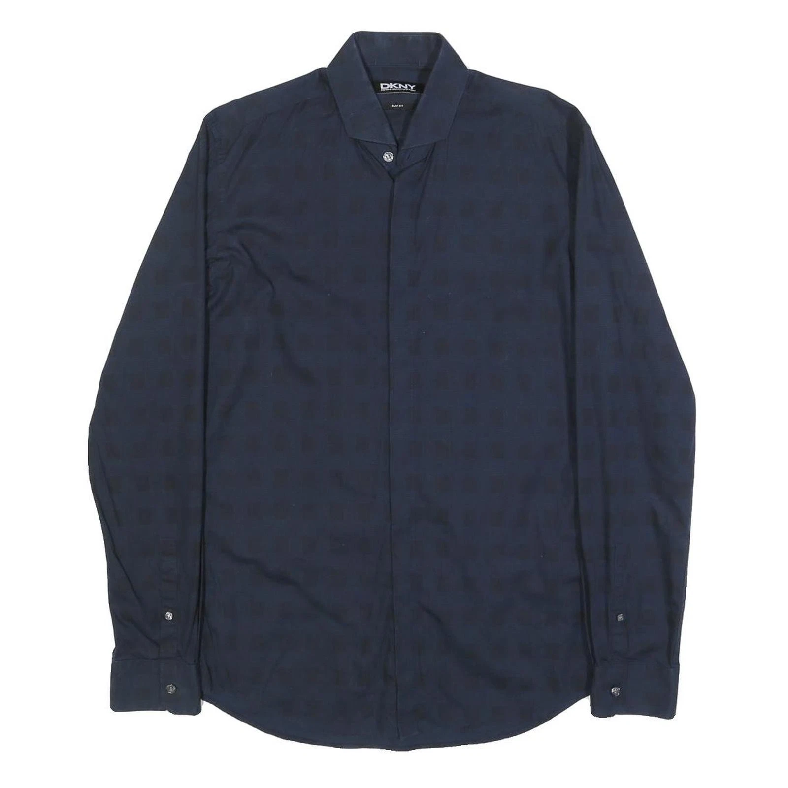 DKNY Mens Navy Check Shirt S Cotton Button Closure Long Sleeve Smart Casual