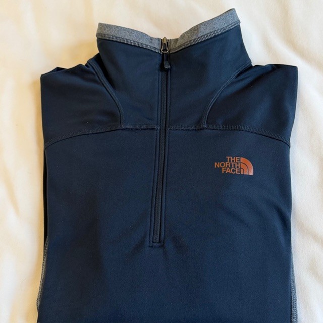 NORTH FACE Quarter 1/4 Zip Pullover Men's Medium Blue Orange Athletic Training