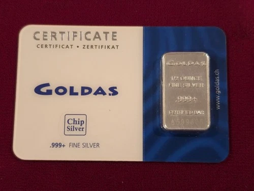 GOLDAS Switzerland SARL Chip Silver 1/2 oz .999 Fine Ingot / Bar in DsignCard