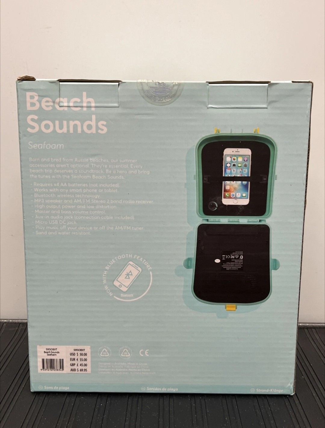 Sunnylife Beach Sounds Bluetooth Travel Speaker Seafoam Blue