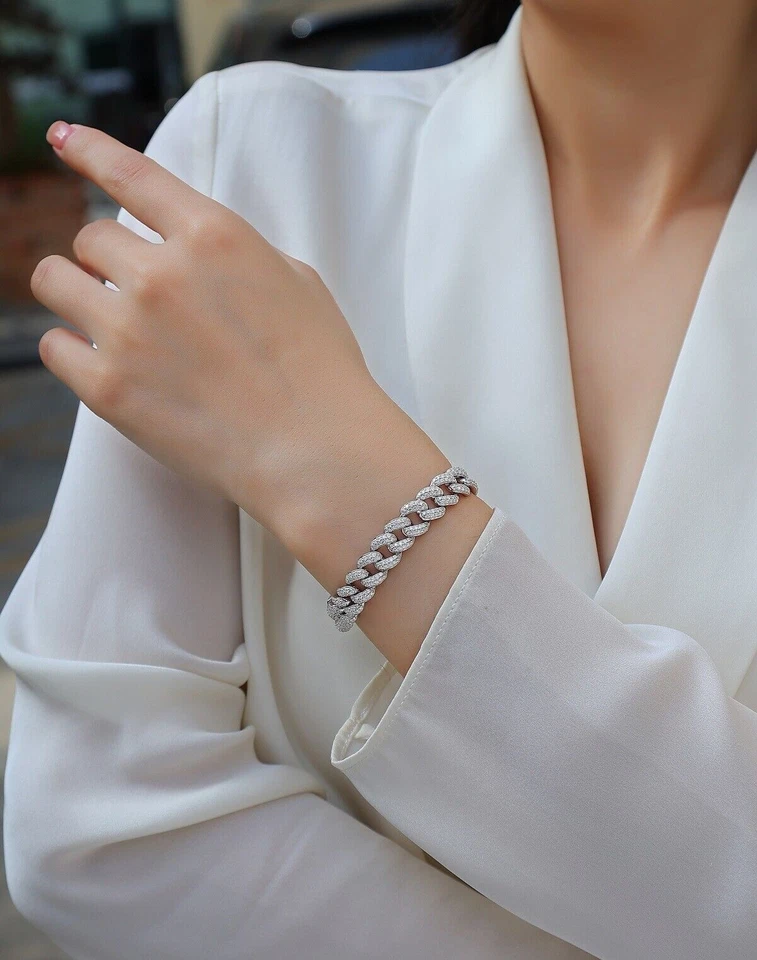 Pulsera MOISSANITE Real Miami Eslabón Cubano Punta Helada Plata 925 Sólida 10mm Foto 4 de 4