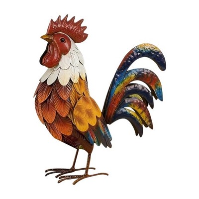 Metal Rooster Garden Statue 3D Creative Lawn Ornament for Porch Outdoor Yard