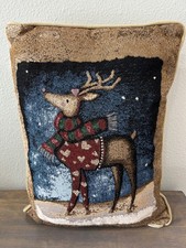 Vintage Reindeer Wearing Scarf Christmas Tapestry Throw Pillow Decorative Pillow
