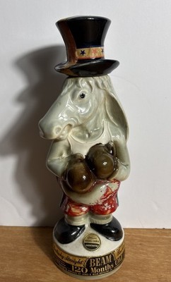 VTG 1964 Democratic Donkey Boxing Gloves Top Hat Whiskey Decanter Jim Beam Empty