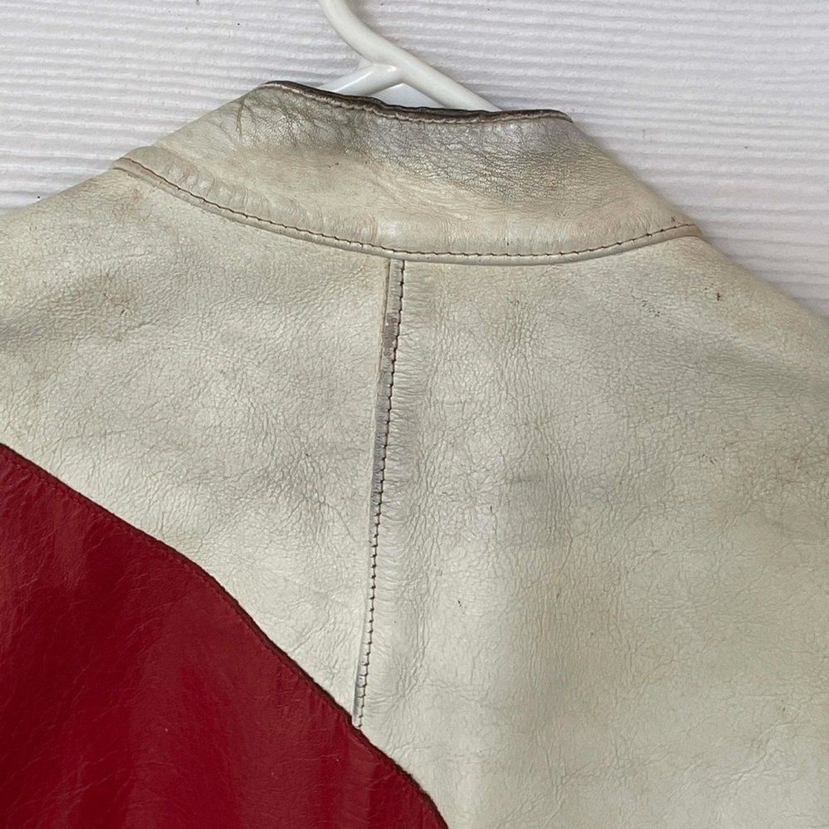 VTG Bates Suzuki Custom Leather Motorcycle Jacket Size 44 Men’s Red Black Coat View 5
