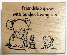 Friendship Grows Mice Flower Rubber Stamp Wood Mount Great Impressions 2.5x3.25"