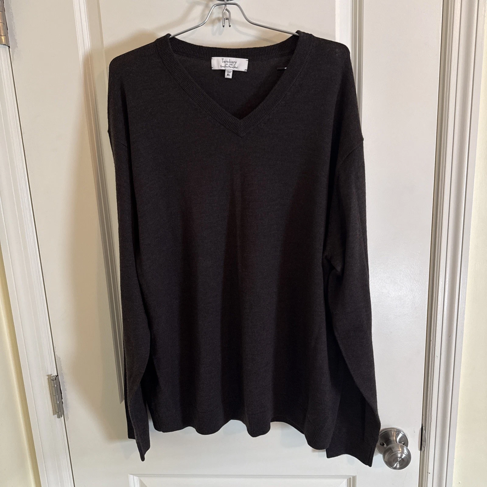 Turnbury Extra Fine Merino Wool Sweater XL Brown V-Neck Grandpacore Heritage
