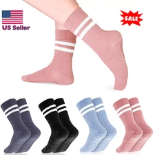 5× Women Long Pilates Grip Socks with Non Slip Crew Grippy Socks for Sports USA