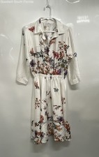 Christina Rohde Womens White Floral Long Sleeve Collared Shirt Dress Size Small