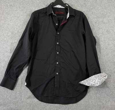 Robert Graham Shirt Mens M Black Paisley Flipped Cuff Long Sleeve Button Up