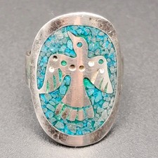 VTG Taxco Mexico 925 Sterling Silver Ring Turquoise Peyote Bird Gemstone Band PB